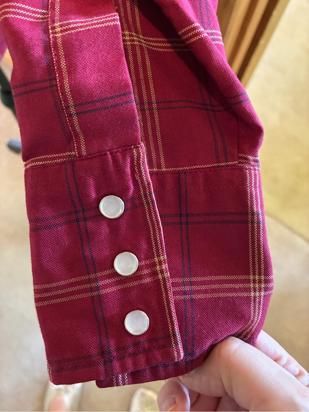 Women's Burgundy Plaid Button-Down Shirt - Tie Front - Picture 5 of 7